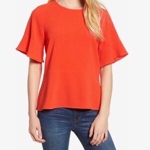Madewell Textured Peplum Orange Blouse Size M